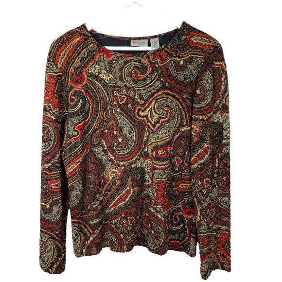 CHICOS Travelers Womens 1/M/8 Scroll Print Multicolor Long Sleeve Top Blouse - Picture 1 of 9